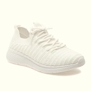 J/Slides Urban Sport White Dyann Ribbed Knit Sneakers Size 7 Women’s